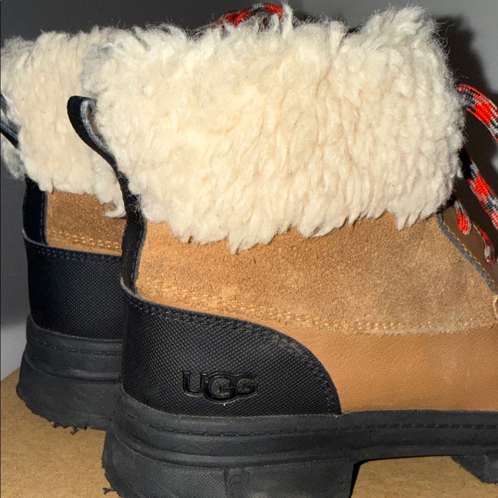 UGG Kids Brown & Black Shearling-Trim Lace-Up Boots with Red Accents - Picture 10 of 15
